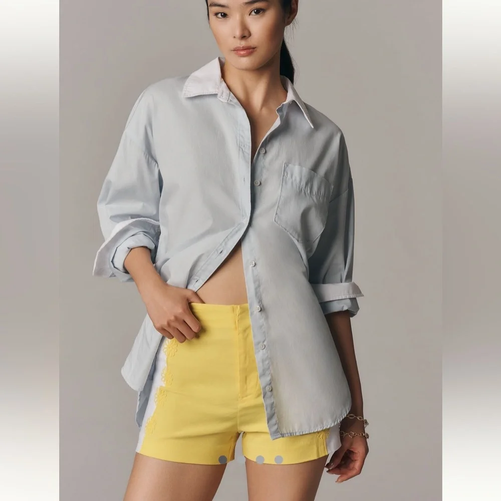 Anthropologie Maeve Surf City Linen Blend Embellished Shorts SZ 14 NWT Boho